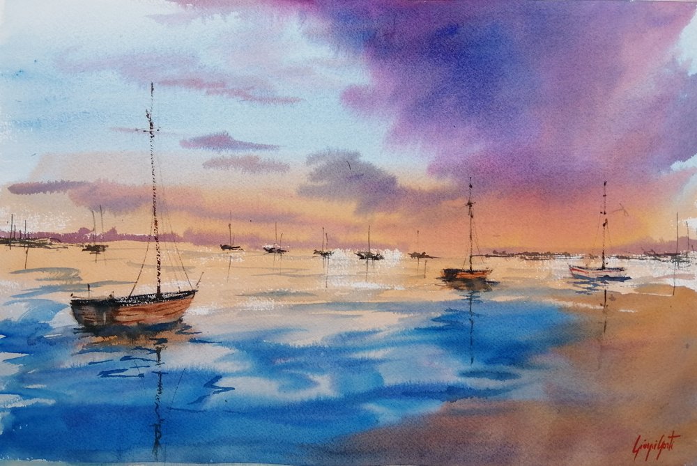 Lila Sonnenuntergang Marina von Giorgio Gosti