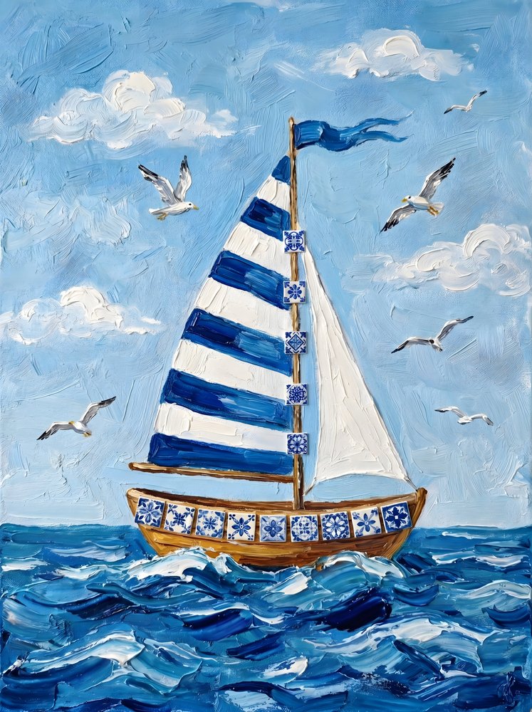Gestreiftes Segelboot Blauer Ozean von HUGO