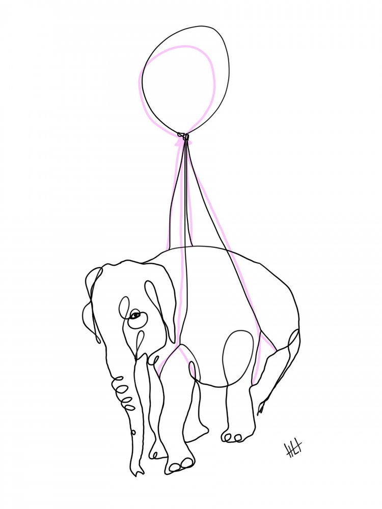 Elefant mit rosa Ballon von Hanna Lee Tidd