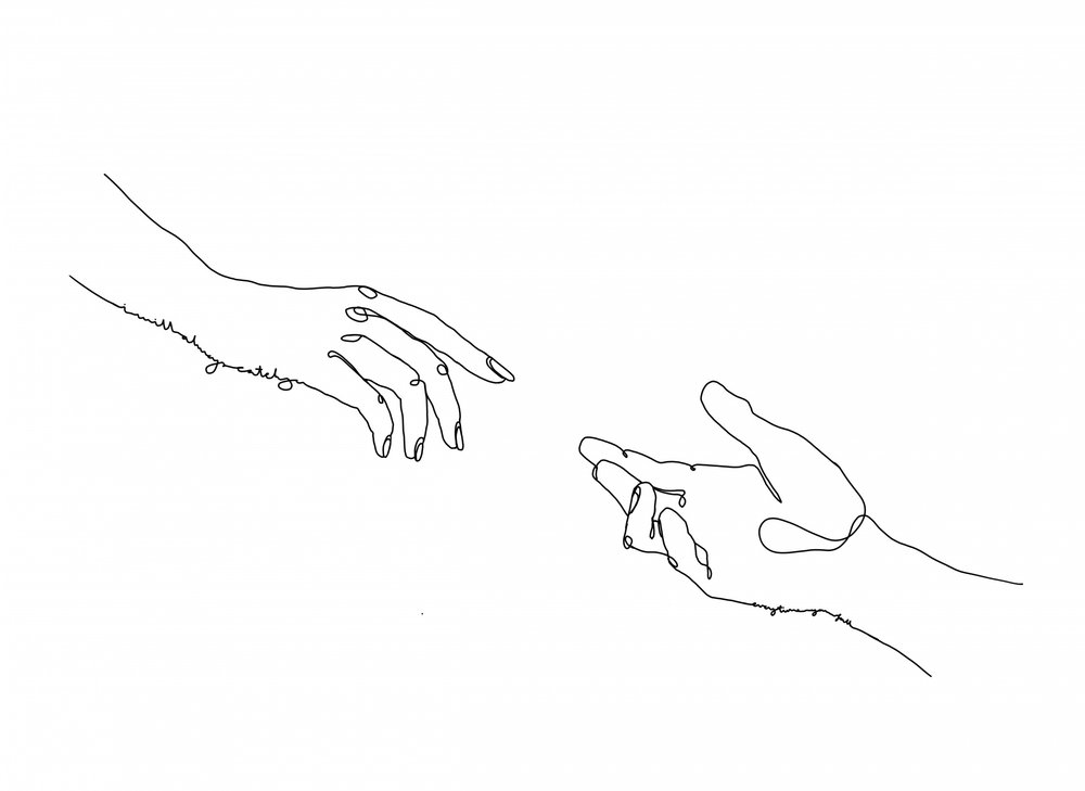 Minimalistische Hände, die sich erreichen von Hanna Lee Tidd