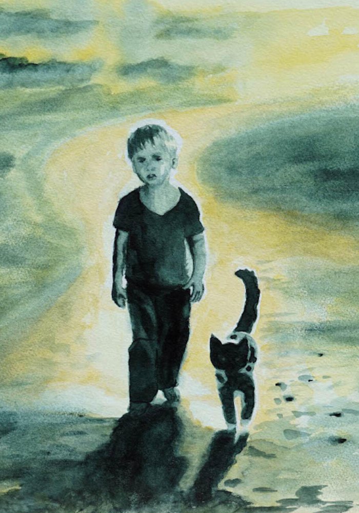 Junge und Katze gehen spazieren von Ida Publishing