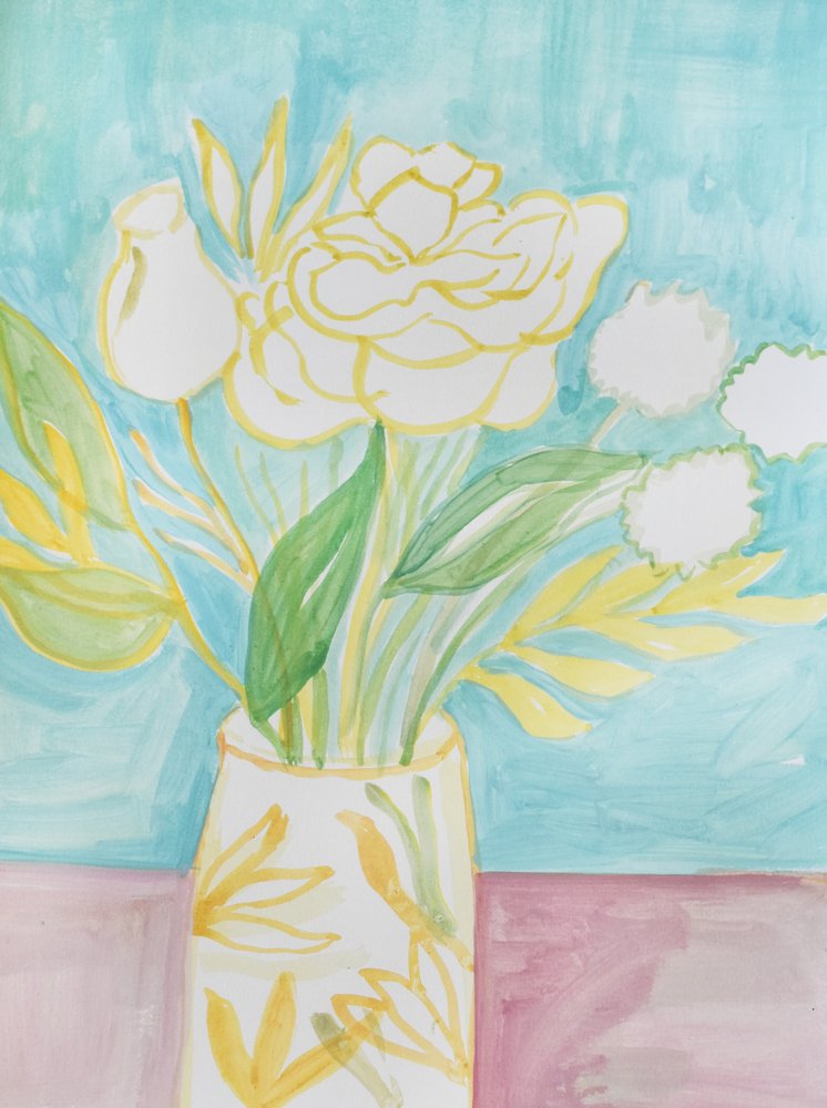 Weiche gelbe Blumen-Vase von Iria Fernandez