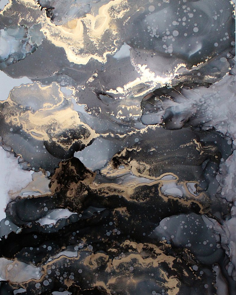 Goldener Abstrakter Tintenfluss von Jenny Nielsen