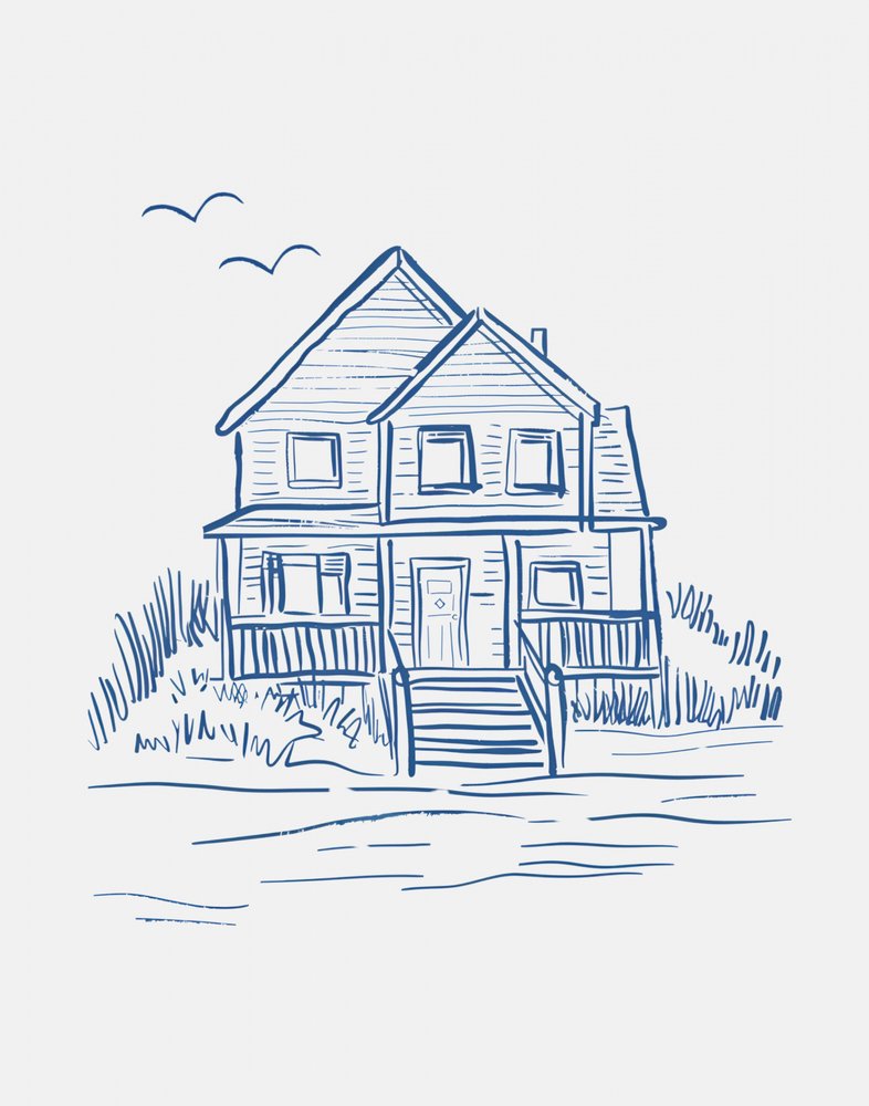 Blaues Haus Linienzeichnung von Jolly and Dash