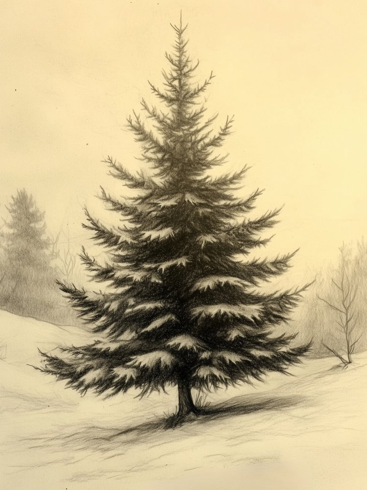 Verschneite Kiefern-Winterszene von Jolly and Dash
