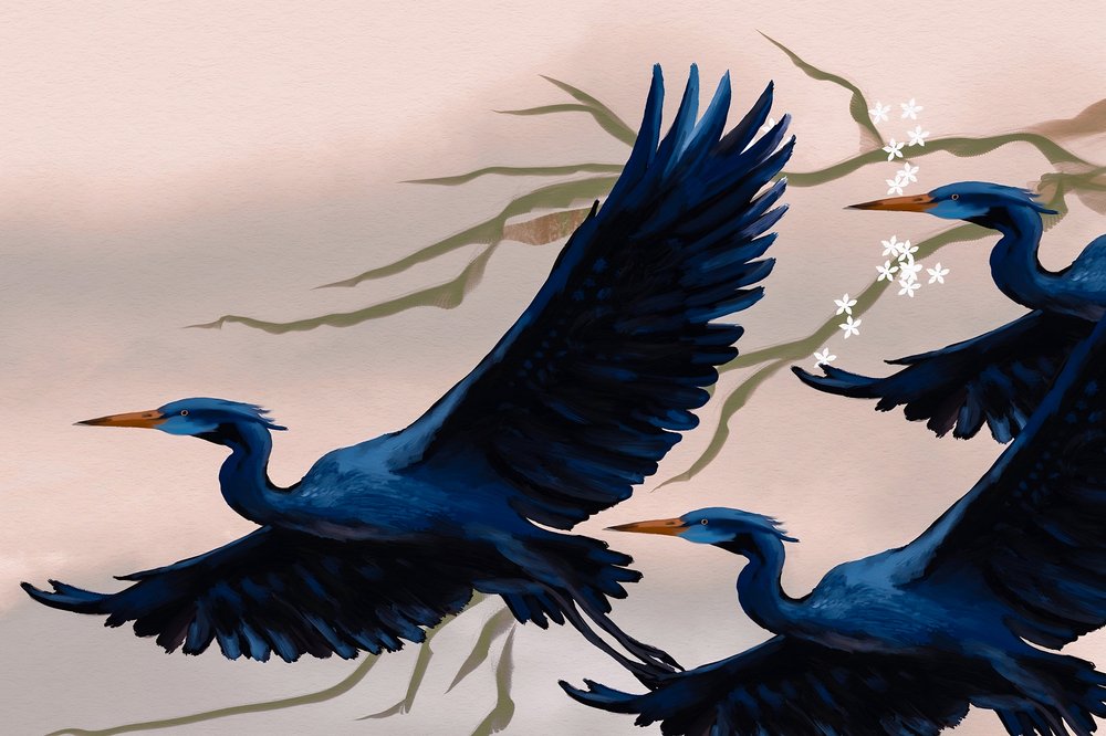 Fliegende blaue Vögel von Josie George