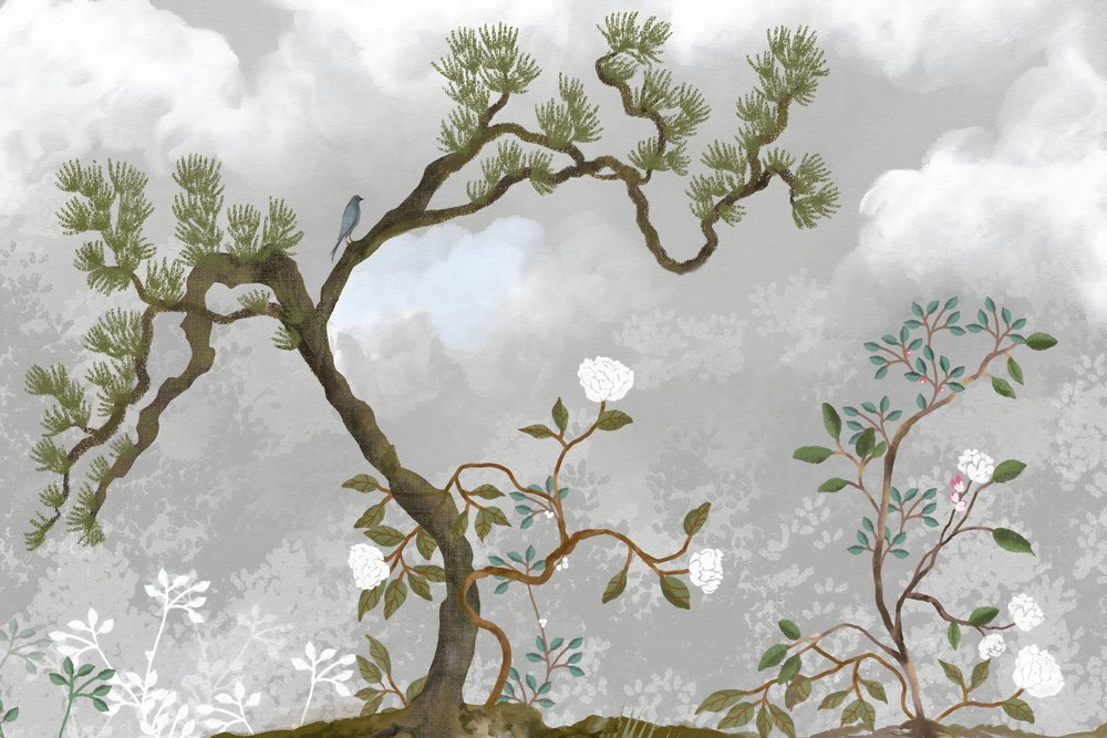 Ruhige Kiefer und Blüten von Josie George