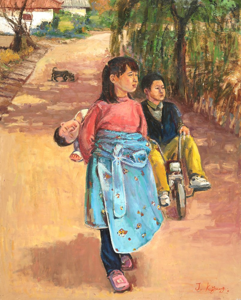 Kinder auf einem Dorfweg von Jukyong Park