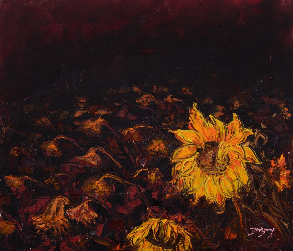 Dunkel leuchtende Sonnenblumen von Jukyong Park