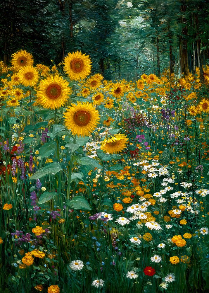Goldene Sonnenblumen am Waldrand von Justyna Jaszke