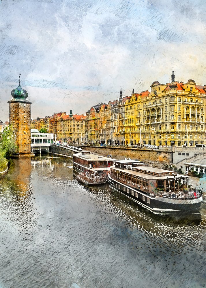 Historische Prager Flussboote von Justyna Jaszke