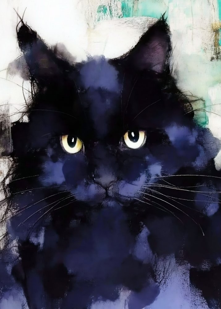 Geheimnisvolles Schwarzes Katzenporträt von Justyna Jaszke