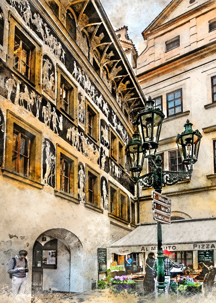 Prager Sgraffito Straßenszene von Justyna Jaszke