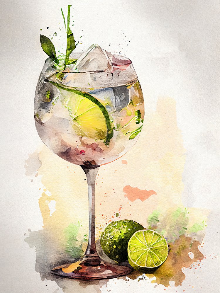 Aquarell Gin Tonic von Justyna Jaszke
