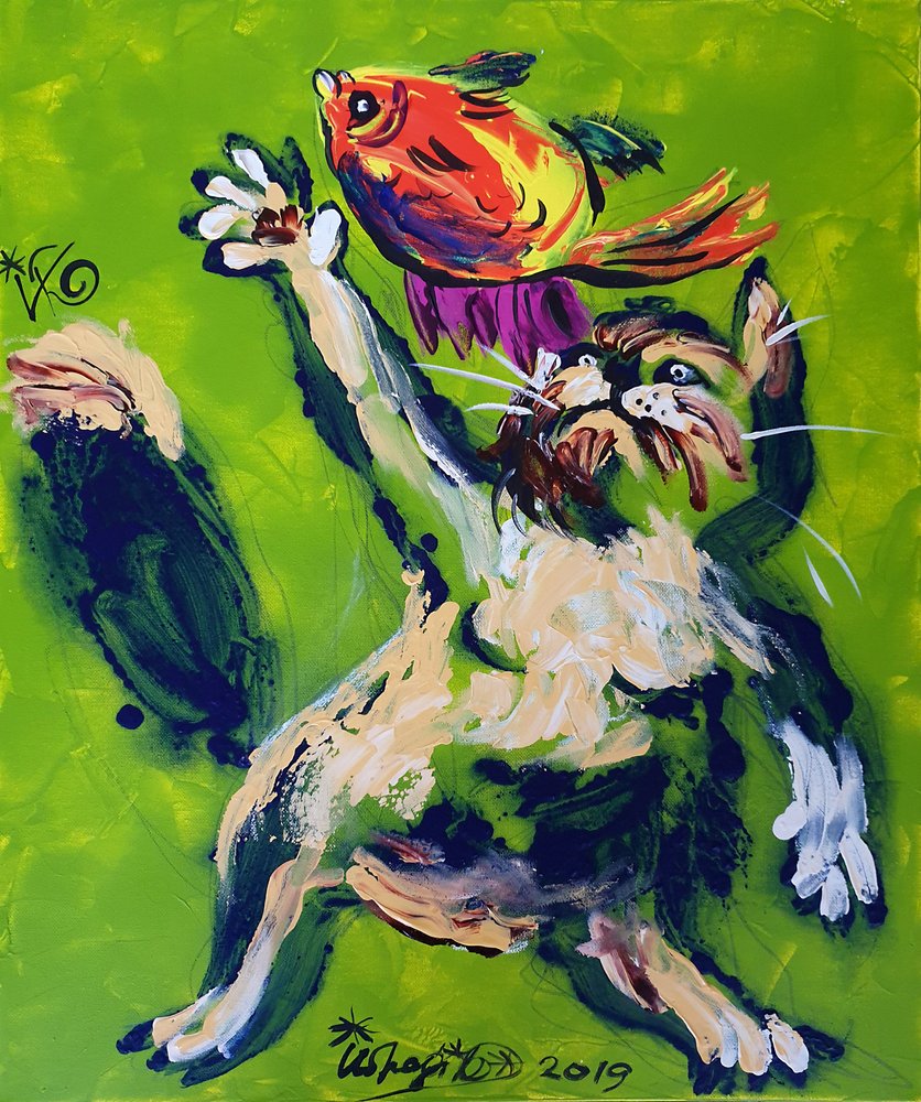 Verspielte Katze jagt Fisch von Kanat Ibragimov