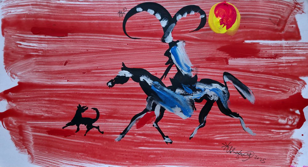 Wilder Reiter roter Himmel von Kanat Ibragimov