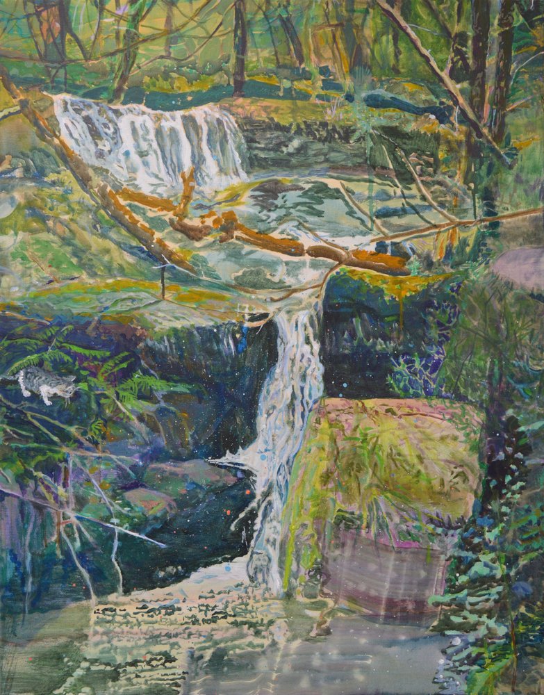 Waldwasserfall mit Katze von Karin Bos