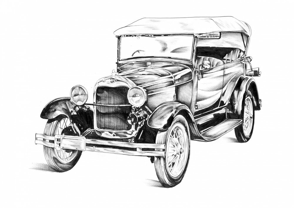 Elegante klassische Auto Zeichnung von Kulik