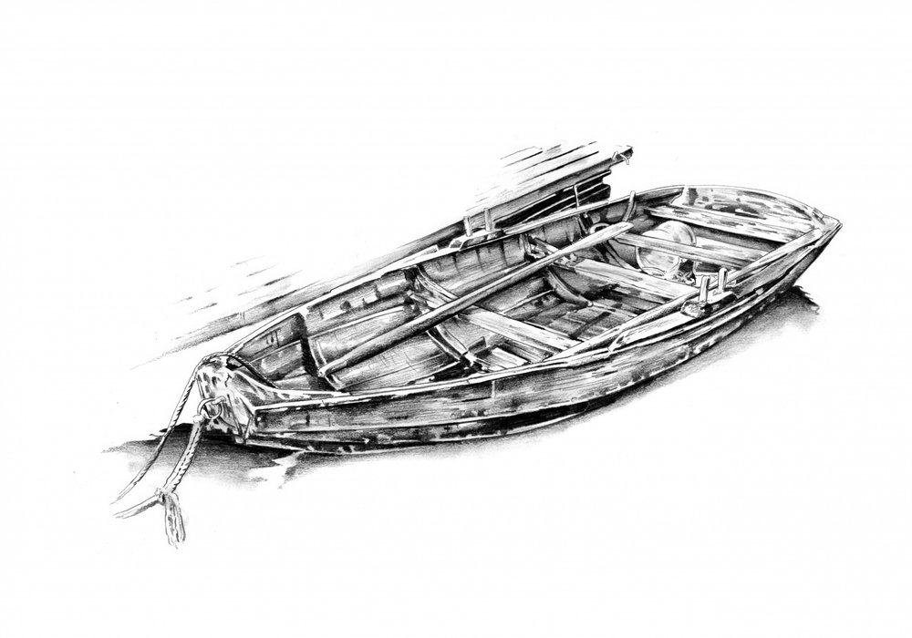 Altes Holzboot Zeichnung von Kulik