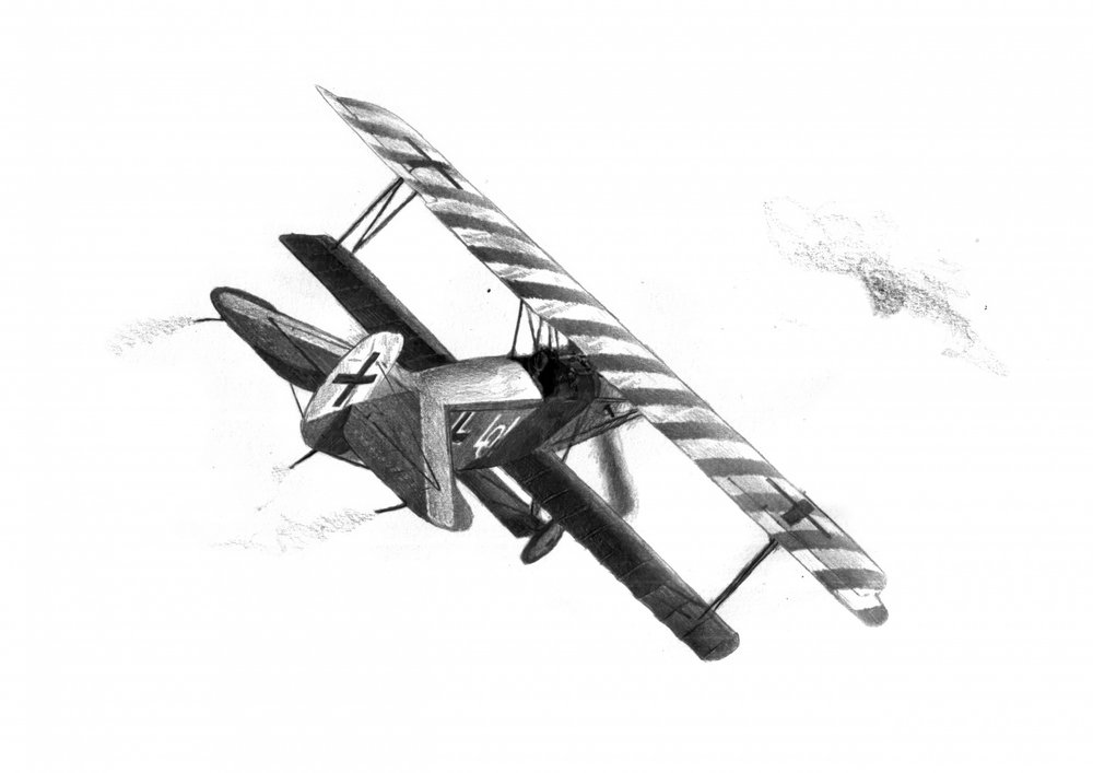 WWI Dreidecker Kampfzeichnung von Kulik