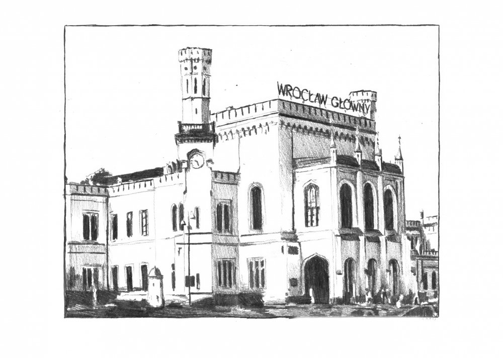 Wrocław Hauptbahnhof Zeichnung von Kulik