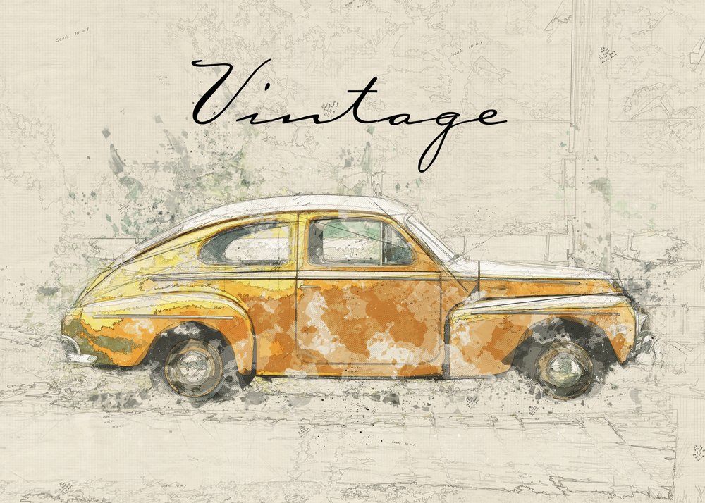 Vintage Auto Skizze von Lembayung senja studio [Vintage Poster]