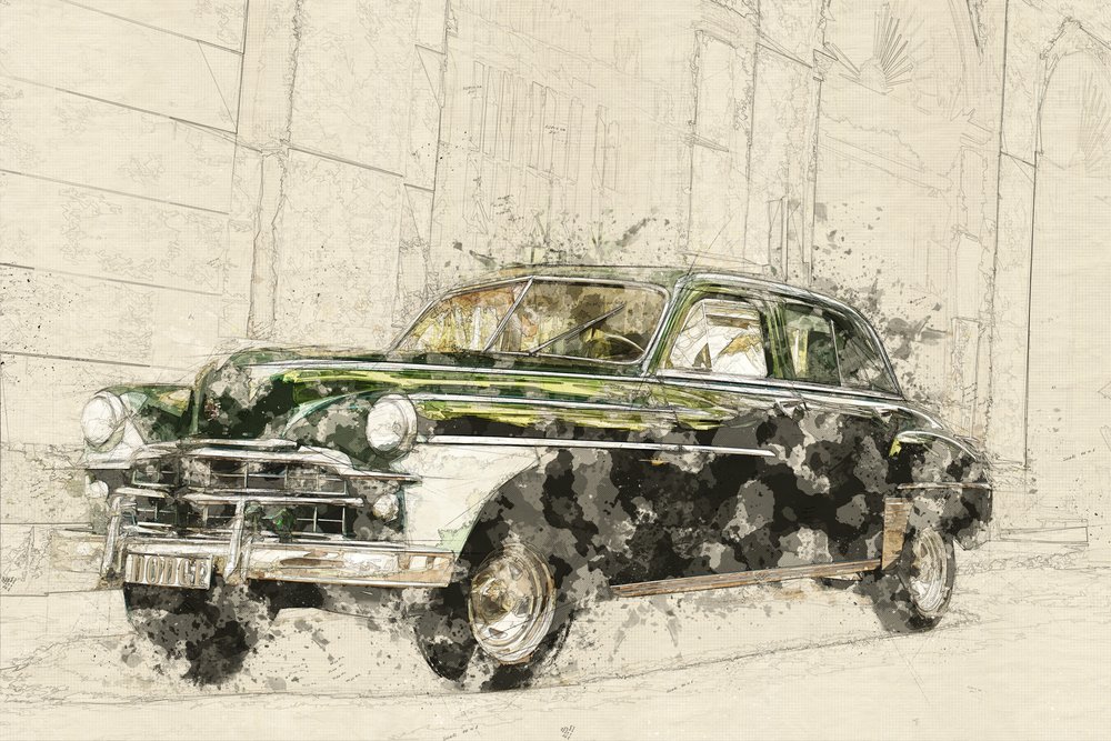 Vintage-Auto-Skizzenkunst von Lembayung senja studio [Vintage Poster]