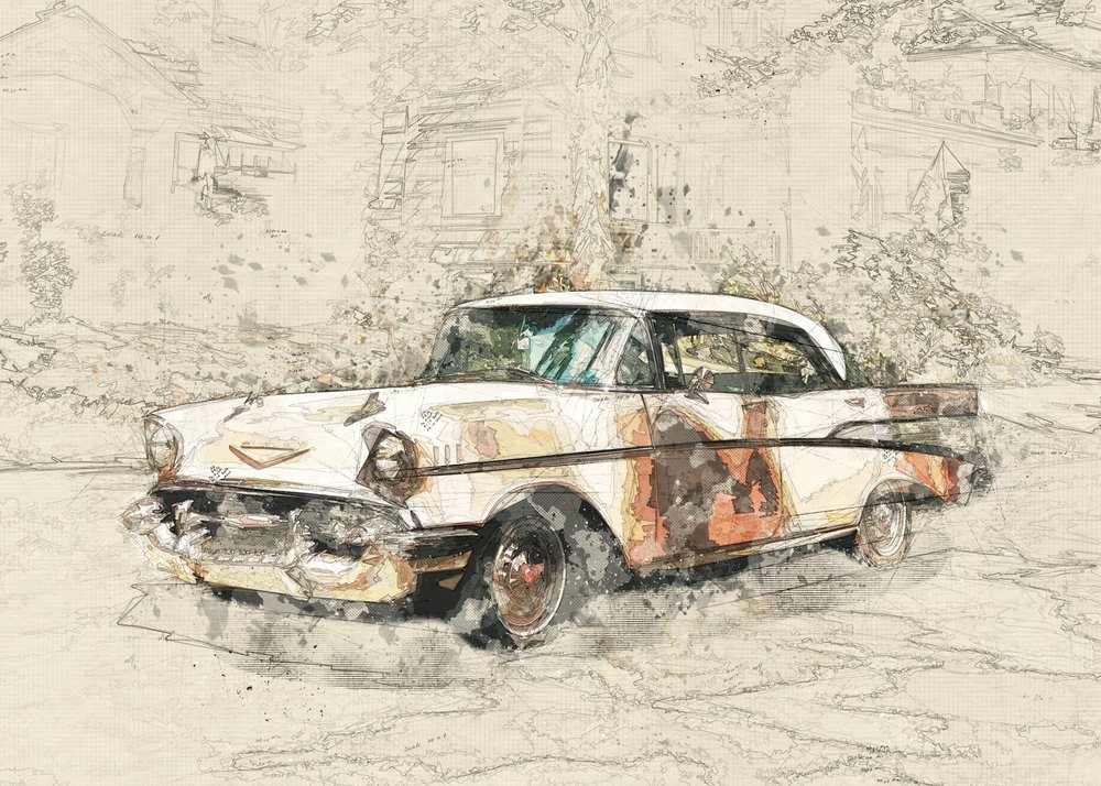 Verwittertes Klassisches Auto von Lembayung senja studio [Vintage Poster]