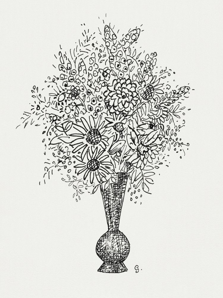 Blumenvase (ca. 1891–1941) Zeichnung in hoher Auflösung von Leo Gestel