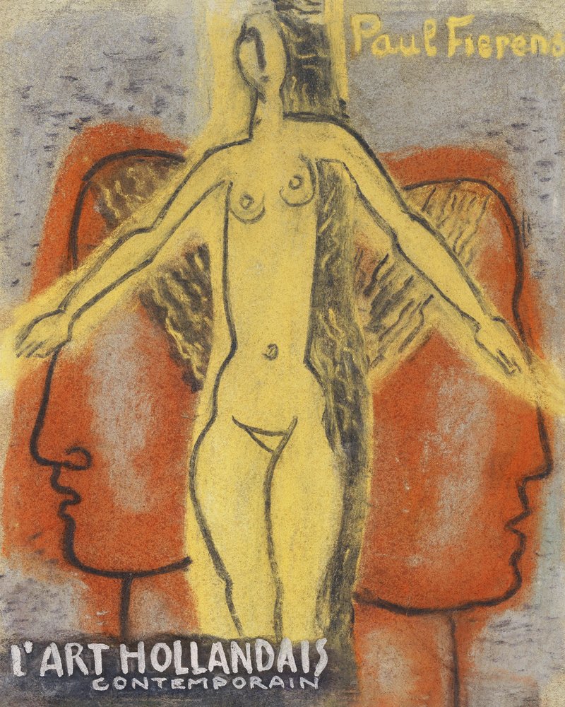 Nackte Frau zwischen zwei voneinander wegschauenden Männerköpfen (1933) von Leo Gestel