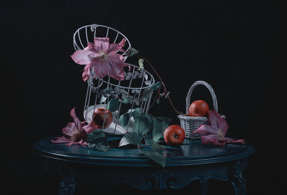 Stimmungsvolle Äpfel und Clematis von Lydia Jacobs