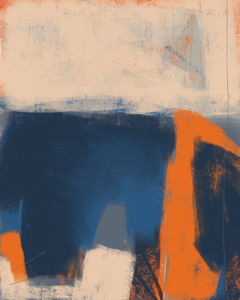 Tiefblaues Orangenes Abstrakt von MANSI SAXENA