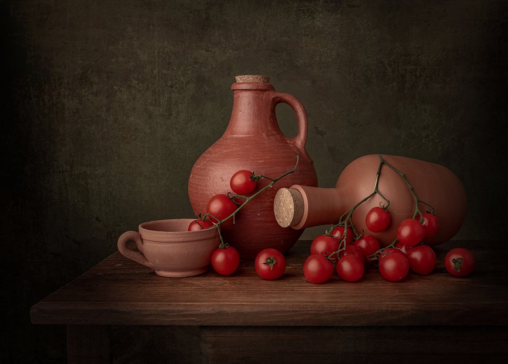 Rustikales Tomaten-Stillleben von Margareth Perfoncio
