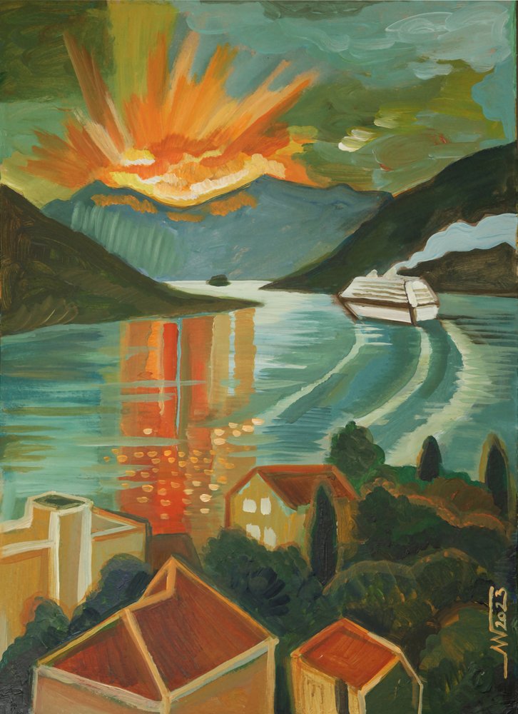 Lebendiger Fjordkreuzfahrt Sonnenuntergang von Marina Gorkaeva