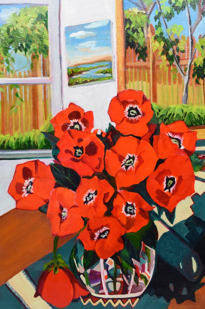 Rote Mohnblumen im Sommergarten von Maxine Shore