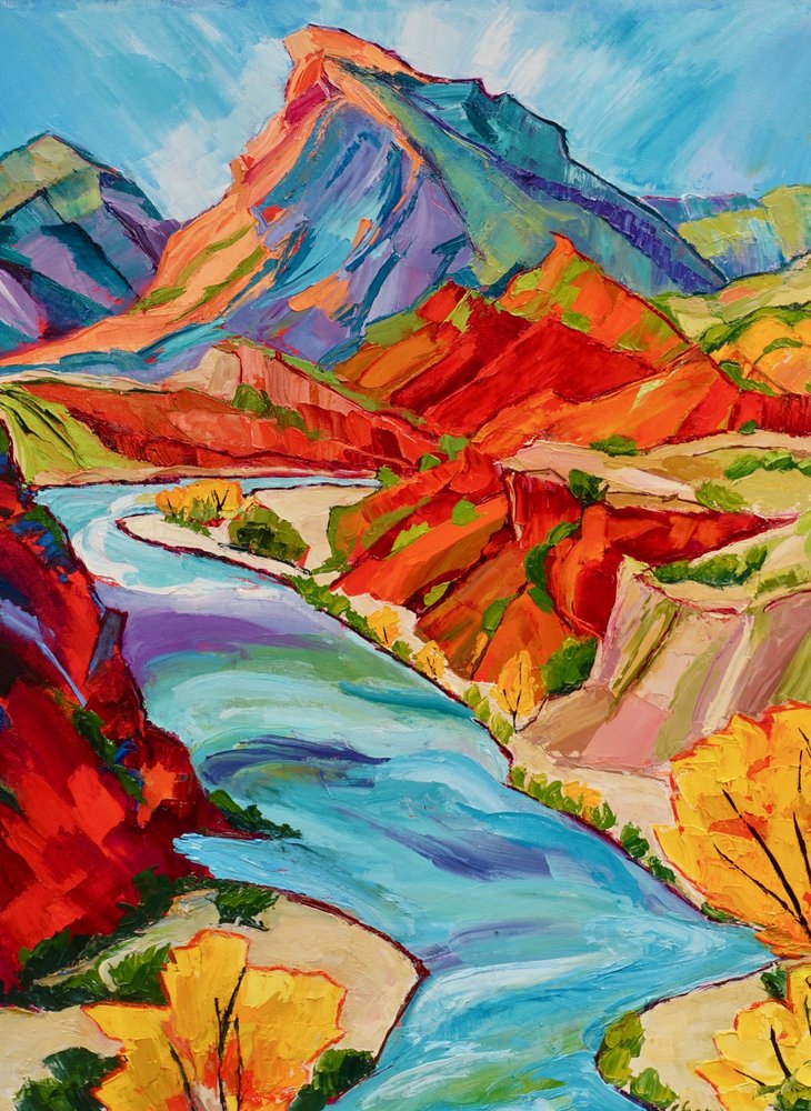 Rote Felsen Blauer Fluss von Maxine Shore