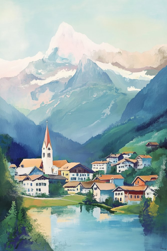 Alpendorf am See von Melloi Art Prints