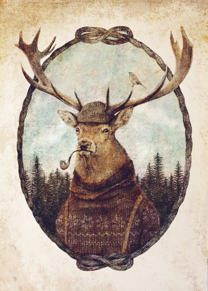Hirsch in gemütlicher Kleidung von Mike Koubou