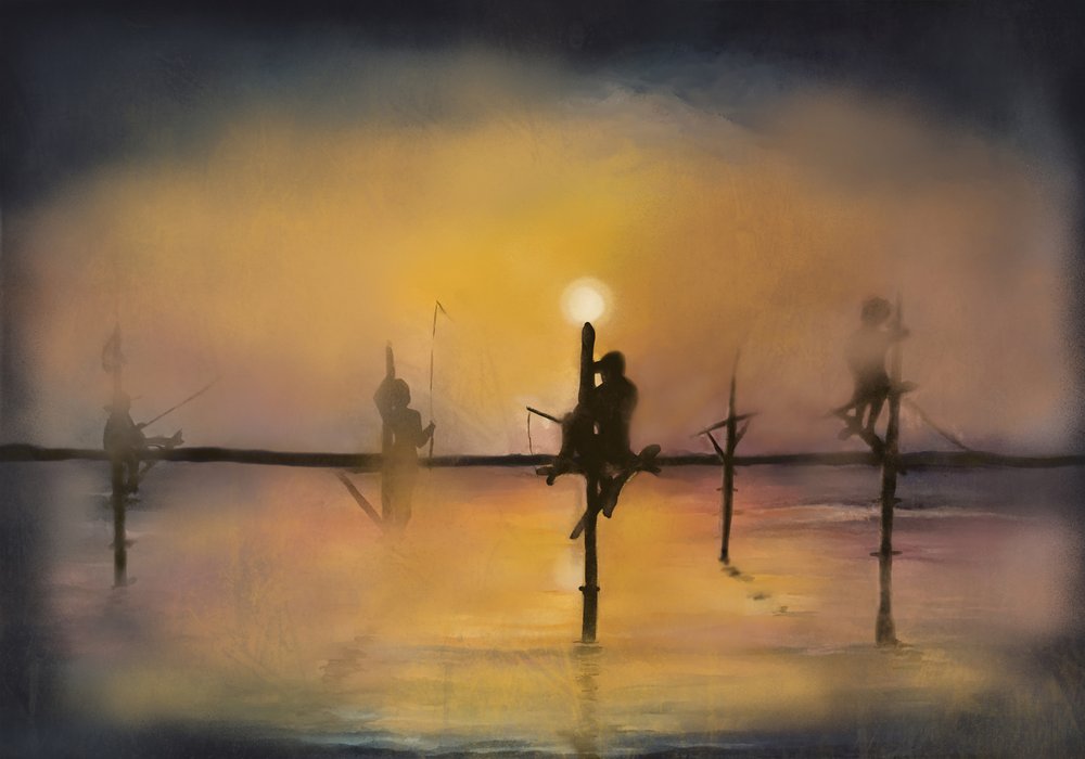 Stelzenfischer Sonnenuntergang von Monica Lindblom