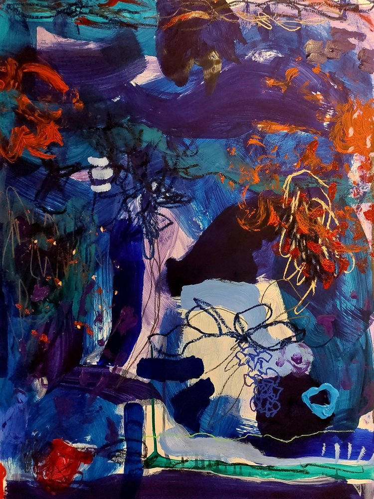 Dynamische Blau Orange von Monika Riethmueller