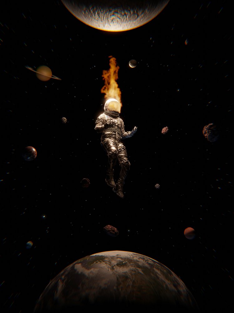 Brennender Astronaut im Weltraum von Nicebleed