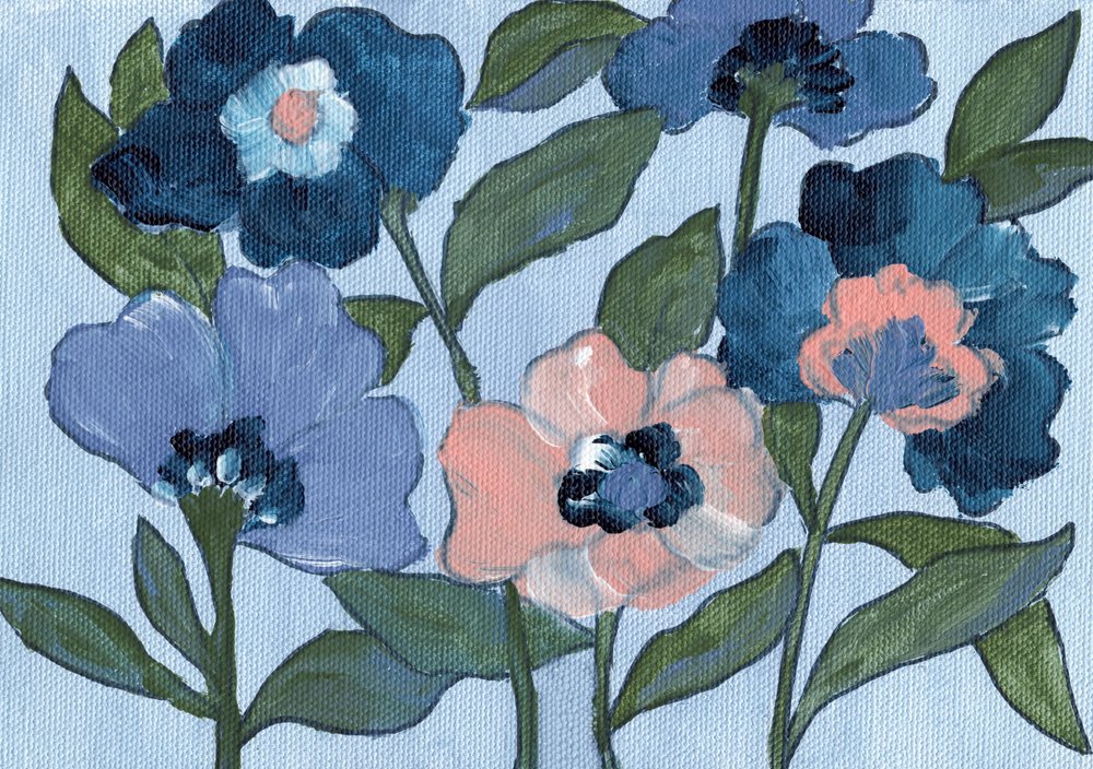 Blaue und Pfirsichfarbene Blüten von Nikita Jariwala