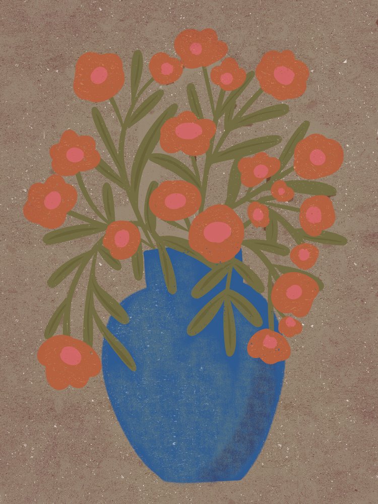Rustikale Orange Blumen Vase von Nikita Jariwala