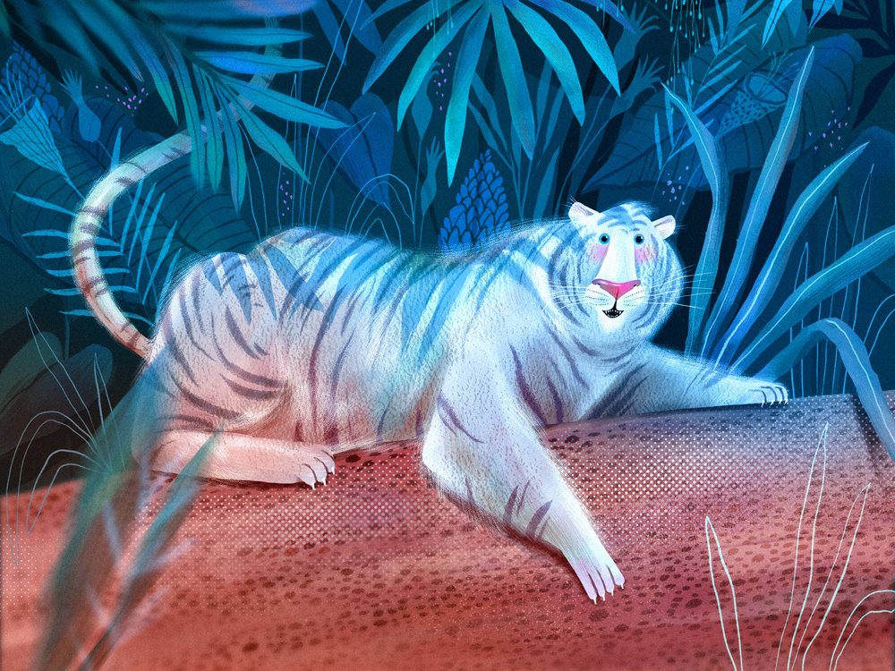 Blauer Dschungel Weißer Tiger von Olga Skomorokhova