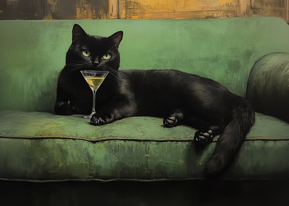 Ruhende Katze Grünes Sofa Martini 001 von Pictufy Studio