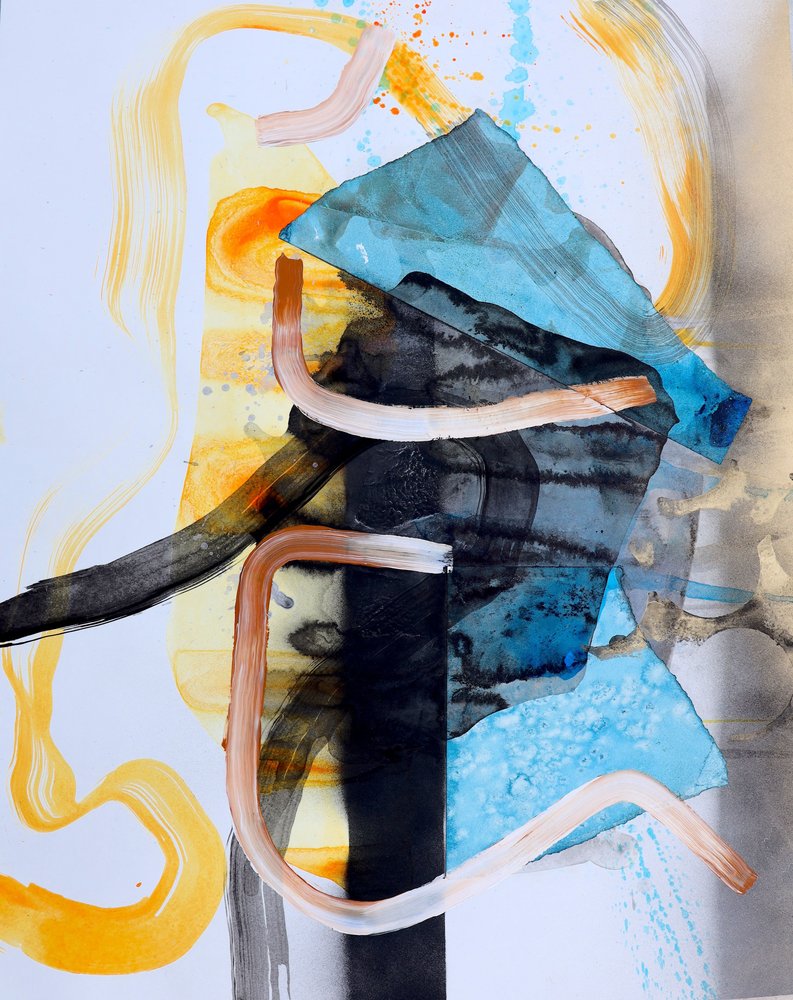 Dynamisches Blau-Orange Abstrakt von Poonam Choudhary