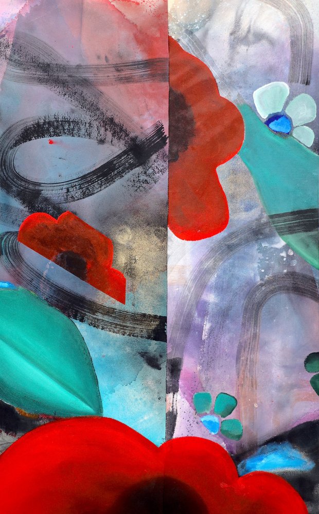 Lebendige abstrakte Mohnblumen von Poonam Choudhary