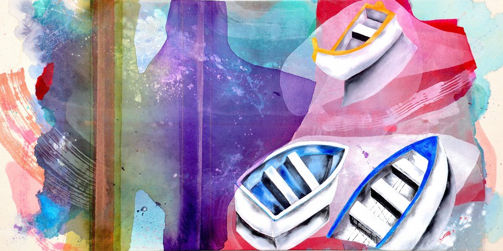 Lebhafte Aquarellboote von Poonam Choudhary
