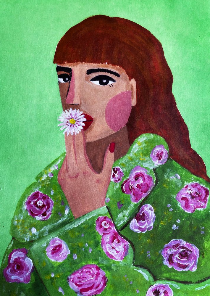 Frau raucht eine Blume von Raissa Oltmanns