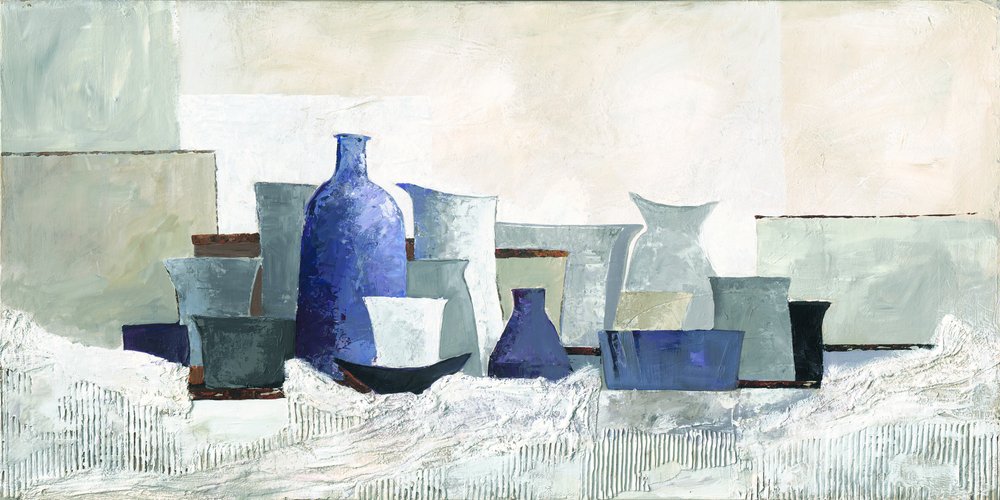 Modernes Blaues Stillleben von Renate Holzner